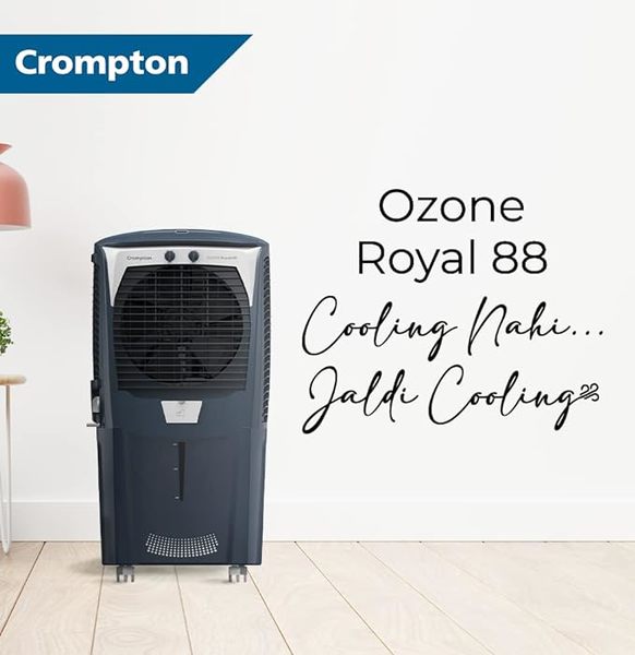 Buy Crompton Ozone Desert Air Cooler- 88L; with humidity control, Auto drain, Everlast Pump, Auto Fill, 4-Way Air Deflection and High Density Honeycomb pads; Grey and & white on EMI
