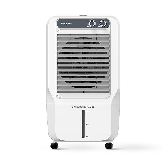 Buy Crompton Surebreeze Personal Air Cooler-30L; 4-Way Air Deflection and High Density Honeycomb pads; Indian ink and white colour on EMI