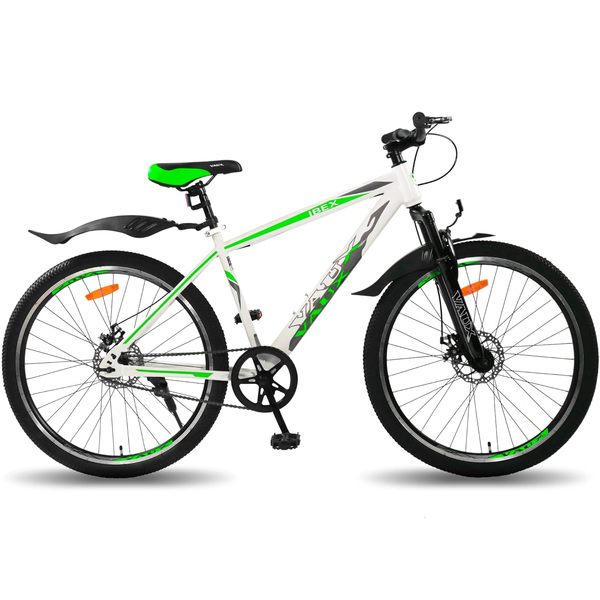 Buy Vaux Ibex Cycle for Men with Double Disc Brakes & Front Suspension, 27.5T Single Speed MTB Bicycle for Adults with Hi-Ten Steel Frame, Double Alloy Rims & Ralson Tyres, for Age Group 15+ Years(Green) on EMI