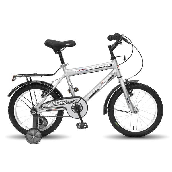 Buy Vaux Plus Kids Cycle for Boys 16T with Training Wheels & Carrier, Bicycle for Boys Age 4-6 Years with Steel Frame, V-Brakes, Alloy Rims, Tubular Tyres, Cycle for Kids with Height 3ft 3inch+ (Silver) on EMI