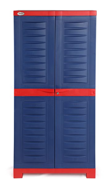 Buy Supreme Furniture Fusion 02 Waterproof with 2 Doors & Adjustable 3 Shelves Cupboard/Almirah/Cabinet Living Room and Kids(Medium Size, Coke Red/Blue)(Assembly:-DIY) on EMI