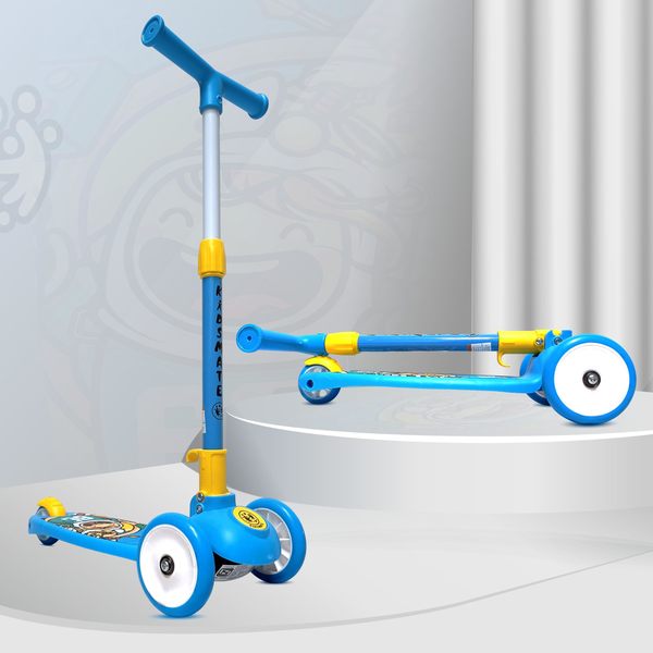 Buy Kidsmate Leo Kick Scooter for Kids, 4 Adjustable Height Scooter, Foldable & Attractive PVC Wheels with Rare Brakes for Kids Age Upto 3+ Years (40 kg,) (Blue) on EMI