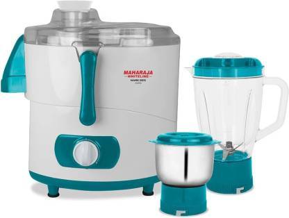 Maharaja Whiteline MARK DEO 450 Juicer Mixer Grinder 3 Jars White Turquoise Blue