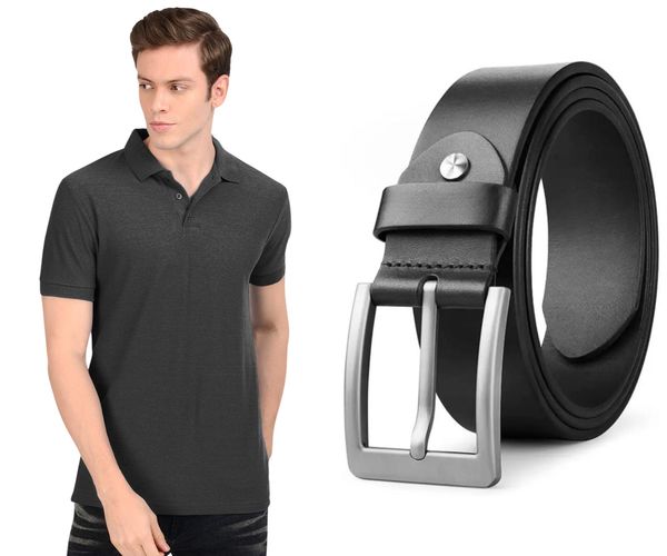 Buy Combo Meti Cotton Blented Men's Half Sleeve Polo T-Shirt Neck With Belt on EMI