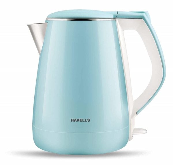Buy Havells Electric Kettle Aqua Plus 1250 Watts 1.2 liters , Double Layered Cool Touch Outer Body | 304 Rust Resistant SS Inner Body with Auto Shut Off | Wider Mouth | 2 Yr Manufacturer Warranty (Blue) on EMI