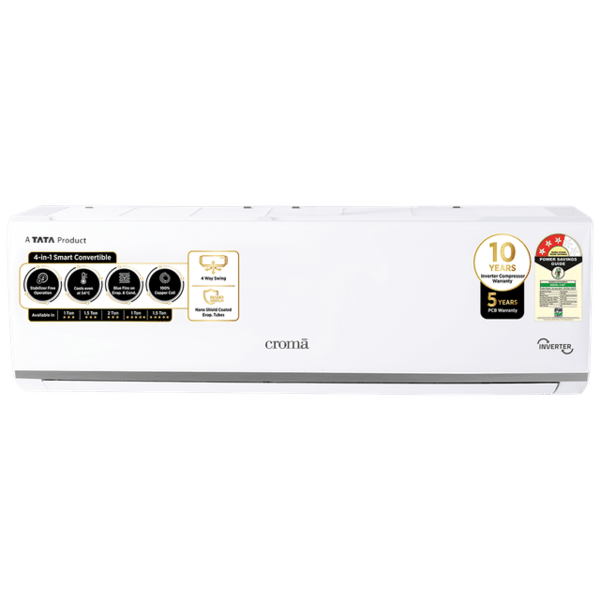 Buy Croma 4 in 1 Convertible 1.5 Ton 3 Star Inverter Split AC with Dust Filter (2024 Model, Copper Condenser) with 5years PCB warranty on EMI