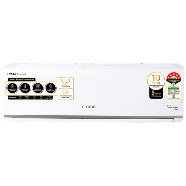 Buy Croma 4 in 1 Convertible 1 Ton 5 Star Inverter Split AC with Dust Filter (2024 Model, Copper Condenser) with 5years PCB warranty on EMI