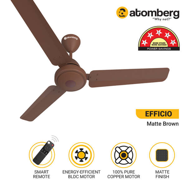 Buy Atomberg Efficio 1200 mm BLDC Motor with Remote 3 Blade Ceiling Fan (Matt Brown, Pack of 1) on EMI