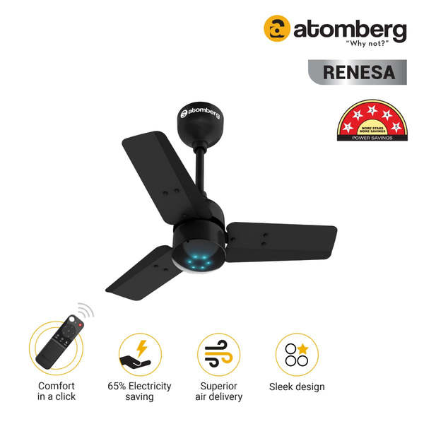 Buy Atomberg Renesa 600mm BLDC motor Energy Saving Ceiling Fan with Remote Control | Black on EMI