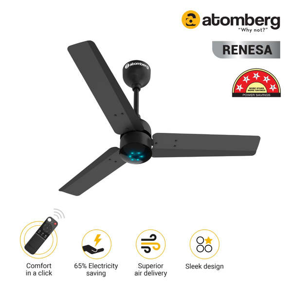 Buy Atomberg Renesa 900 mm BLDC Motor with Remote 3 Blade Ceiling Fan (Matt Black, Pack of 1) on EMI