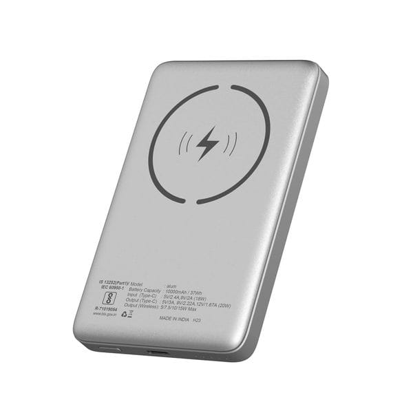 Buy Stuffcool Alum 10000mAh Made in India Aluminium Metallic Magnetic Wireless Powerbank for iPhone 12/13/14/15 Series (Silver) on EMI