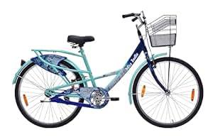 Buy Hero Emerald 26T Bicycle for Girls/Womens with Front Basket and Inbuilt Carrier | Rigid Fork | 18 Inch Frame | Single Speed (Turquoise Blue) on EMI