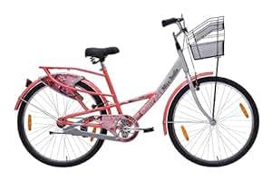 Buy Hero Emerald 26T Bicycle for Girls/Womens with Front Basket and Inbuilt Carrier | Rigid Fork | 18 Inch Frame | Single Speed (Silver-Peach) on EMI