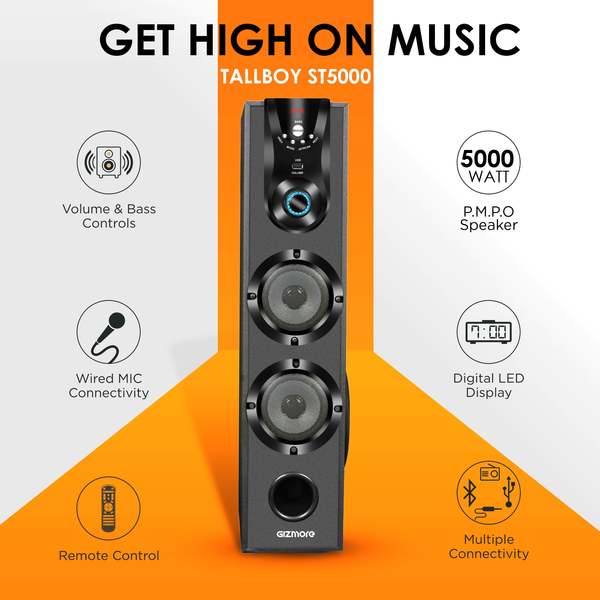 Buy Gizmore St5000 50W Bluetooth Tower Speaker | Digital Led Display Wooden Cabinet | Volume & Bass Control | Karaoke And Party Speaker With Multiple Connectivity And Wired Mic on EMI