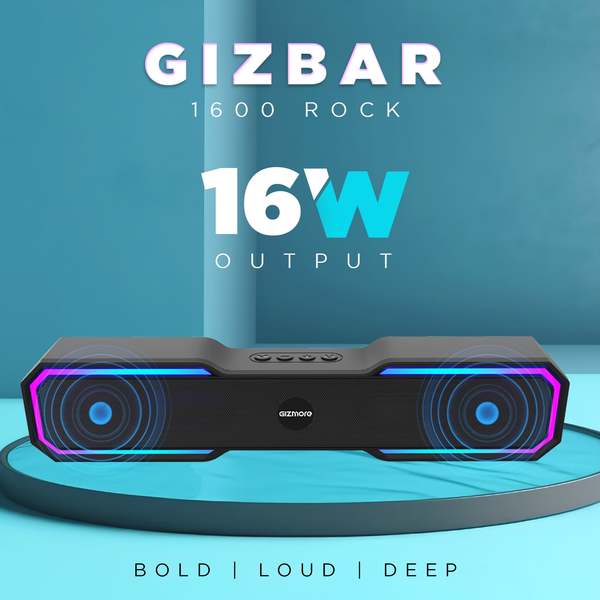 Buy Gizmore 1600 Rock 16W Rms Bluetooth Soundbar Upto 6 Hours Playback With In-Built Rgb Light, Tws Function, Bt Version 5.3 & Multi Connectivity on EMI