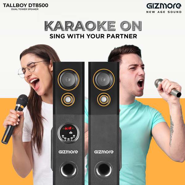 Buy GIZMORE GIZ Tallboy DT8500 80 Watt Wireless Bluetooth Multimedia Dual Tower Speaker | Echo Sound Control |Full Remote Control | LED Display, USB, FM Party Speaker Home Theater Karaoke Support (Black) on EMI