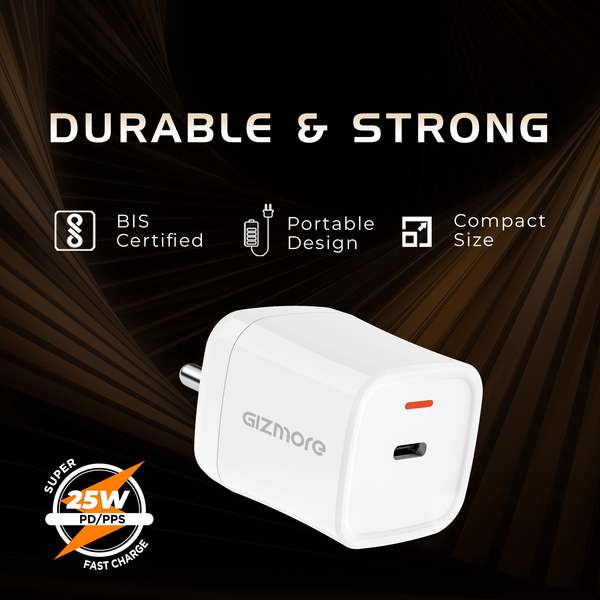 Buy GIZMORE PA625 25W PD/PPS Type-C Super-Fast Charger Compatible with iPhone, Android and Other PD Devices, Versatile Protocol on EMI