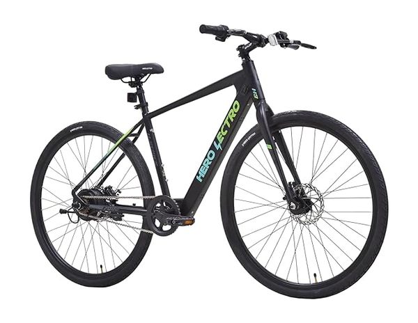Buy Hero Lectro H3 700C Single Speed Electric Cycle | 250W BLDC Motor | 36V/2A (Li-ion) 5.8Ah Battery | Speed Upto 25 Kmph | Range Upto 30 KM/Charge (Black Green) on EMI