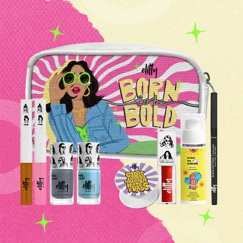 Buy Elitty Born To Be Bold Makeup Kit Combo - Pack of 10 with 3 Freebies, Best Gifts for Girls (2 Nail Polishes| 2 Coloured Eyeliners| 1 Kajal | 1 Lip Gloss | 1 Sunscreen) on EMI