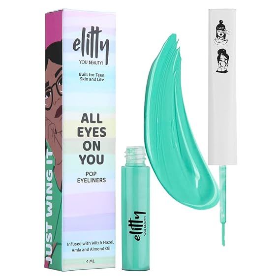 Buy Elitty Cyan Green Pop Colour Eyeliner, Matte Finish | Long Lasting, Water Proof, Smudge Proof | Amla and Almond oil enriched| Vegan & Cruelty Free, Easy Application, Liquid Eyeliner (High Maintenance) - 4ml Pack of 1 on EMI