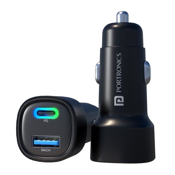 Buy Portronics Dual Output Fast Car Charger with 30W Type-C PD & 30W USB, LED Indicator, Charging Adapter Compatible with Cars for iPhone & Android Smartphone, Smartwatch, Earbud, Power Bank (Black) on EMI