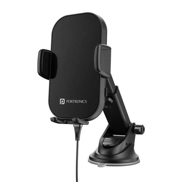 Buy Portronics Charge Clamp 3 Wireless Car Charger with 15 Watts Fast Charging (Qi Compatible), Free Type-C Cable, 360 Rotation, for iPhone & Android Smartphones (Black) on EMI