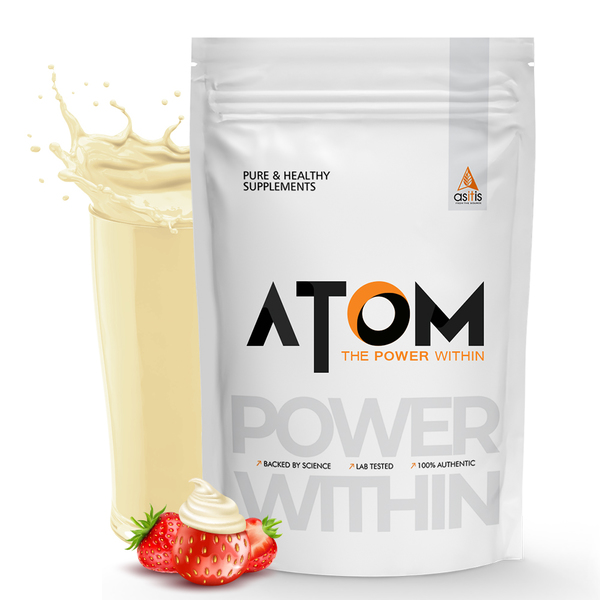 Buy AS-IT-IS ATOM Whey Protein 1kg | 27g protein | Isolate & Concentrate | Creamy Strawberry | USA Labdoor Certified | With Digestive Enzymes for better absorption on EMI