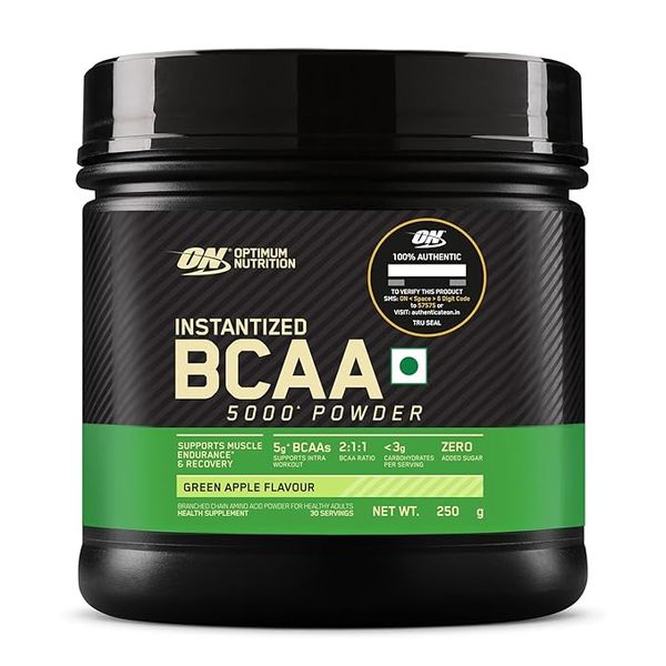 Buy Optimum Nutrition BCAA, 5g BCAAs in 2:1:1 Ratio, 30 servings, For Muscle Recovery & Endurance, Intra workout, Informed Choice certified (250gm, Green Apple) on EMI