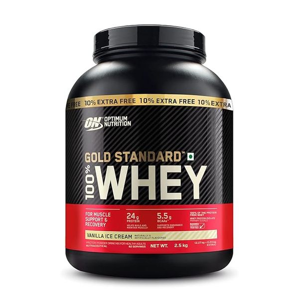 Buy Optimum Nutrition (ON) Gold Standard 100% Whey Protein 2.5kg (+10% Extra) | 82 Serving | 24g Protein | Double Rich Chocolate Flavour | Muscle Support | Recovery on EMI