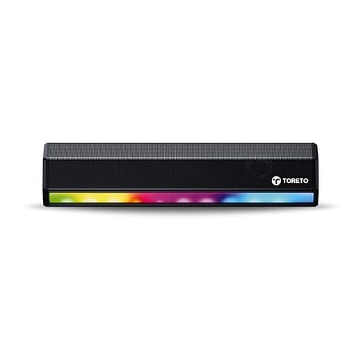 Buy Toreto Sound Beam Pro 16W Bluetooth Sound bar, 2000 mAh Battery, 2.0 Channel with 52mm Drivers, Multicolor LED Lights with TWS, AUX, Bluetooth and USB (Platinum Black) (Black) on EMI