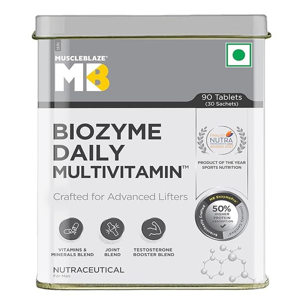 Buy MuscleBlaze Biozyme Daily Multivitamin,90 Tablets,5-In-1 Supplement With Vitamins,Minerals,Patient Published Eaf,Trustified Certified For Higher Energy&Improved Performance Levels on EMI