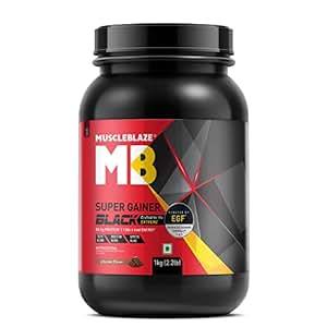 Buy MuscleBlaze Super Gainer Black (Chocolate, 1 kg / 2.2 lb Powder)with Enhanced Gaining Formula- Appetite, Digestion & Testo Blend for Muscle Mass Gain on EMI