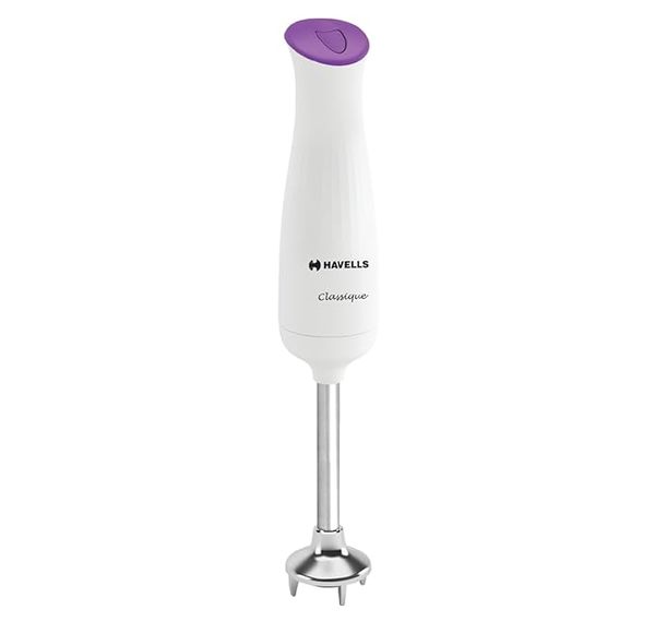 Buy Havells Classique- S Low Noise 300 watt Hand Blender with Detachable Stainless Steel Stem, Double Bush,Copper Motor & 2 Years Warranty(Violet and white) on EMI