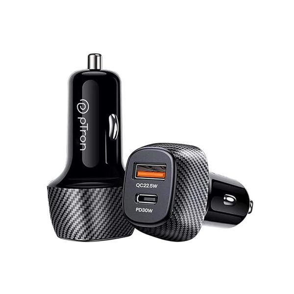 Buy pTron Bullet Zip Mini 52.5W Car Charger with Dual Output, Super VOOC/VOOC Compatible, Fast Charging 30W Type-C/PD & 22.5W USB QC 3.0A & Multiple Protection Layers (Black) on EMI