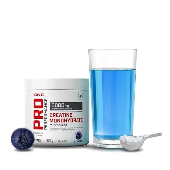 Buy GNC Pro Performance Creatine Monohydrate | 250 gm | Boosts Athletic Performance | Micronized & Instantized | Fuels Muscles | Provides Energy Support for Heavy Workout | Blueberry on EMI