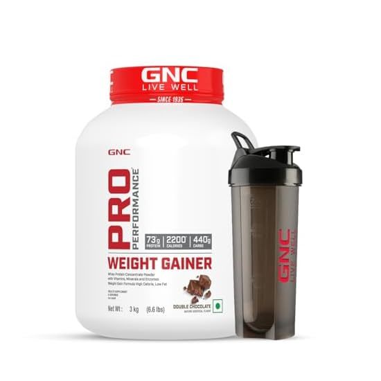 Buy GNC Pro Performance Weight Gainer & Black shaker Combo | 3 Kg || Double Chocolate + Black Plastic Shaker on EMI