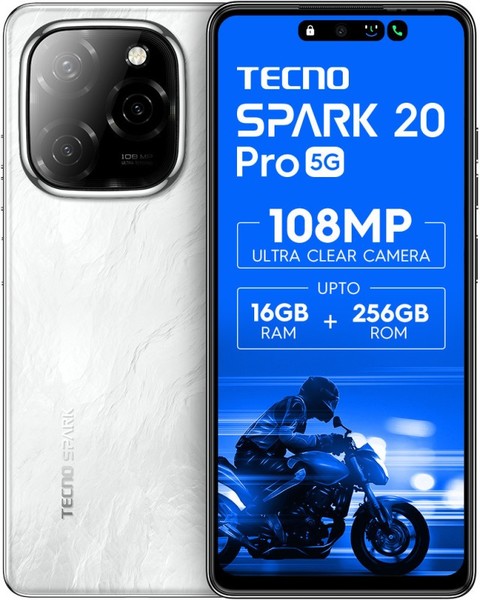 Buy Tecno Spark 20 Pro 5G (Glossy White, 128 GB)  (8 GB RAM) on EMI