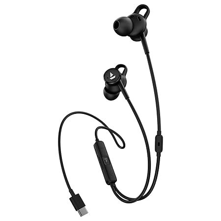 Buy Boat Bassheads 122 ANC Wired Earphone with 13mm Drivers, Type-C Jack, In-Line Mic, Integrated Controls (Black) on EMI