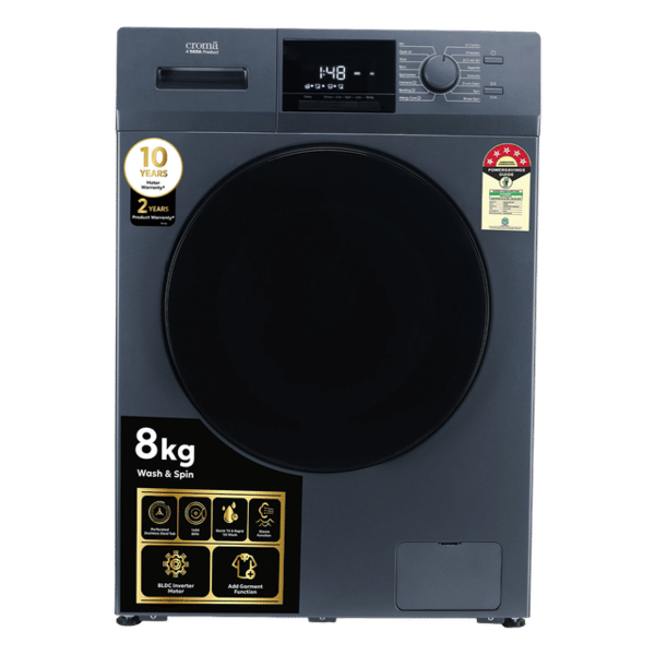 Buy Croma 8 kg 5 Star Inverter Fully Automatic Front Load Washing Machine (BLDC Invertor Motor, Polar Blue) - A TATA Product on EMI