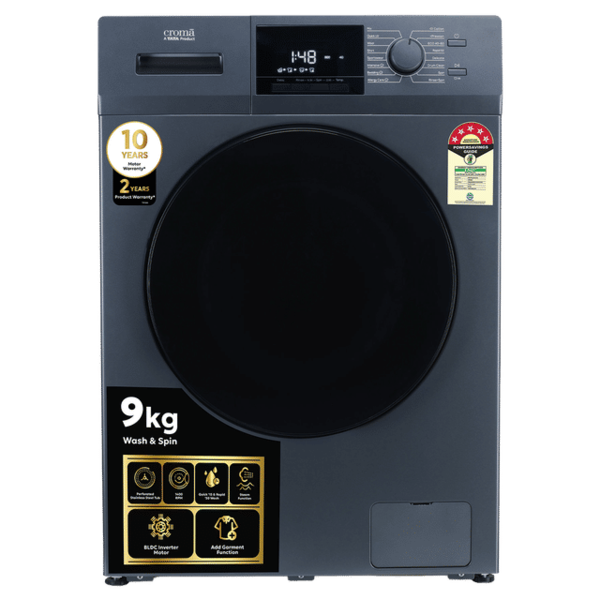 Buy Croma 9 kg 5 Star Inverter Fully Automatic Front Load Washing Machine (BLDC Invertor Motor, Polar Blue) - A TATA Product on EMI