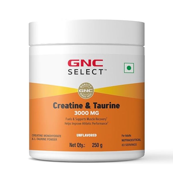 Buy GNC Pure Micronized Creatine Monohydrate + Taurine | 250 gm | 83 Serving |Unflavoured |Imported on EMI