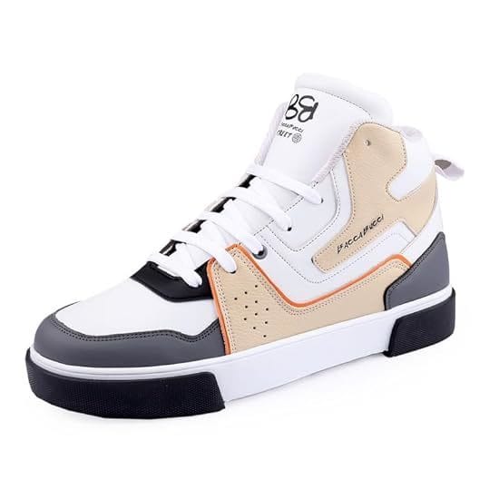Buy Bacca Bucci Evoke Korean Style High Top Streetwear Sneakers Casual Shoes For Men | Athletic Inspired Ankle Length (Beige) on EMI