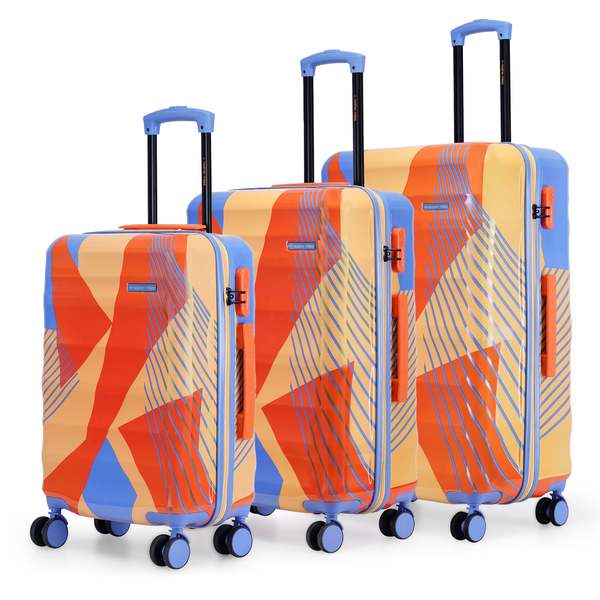 Buy Nasher Miles Chicago Hard-Sided Polycarbonate Printed Luggage Set of 3 Orange Blue Trolley Bags (55, 65 & 75 cm) on EMI