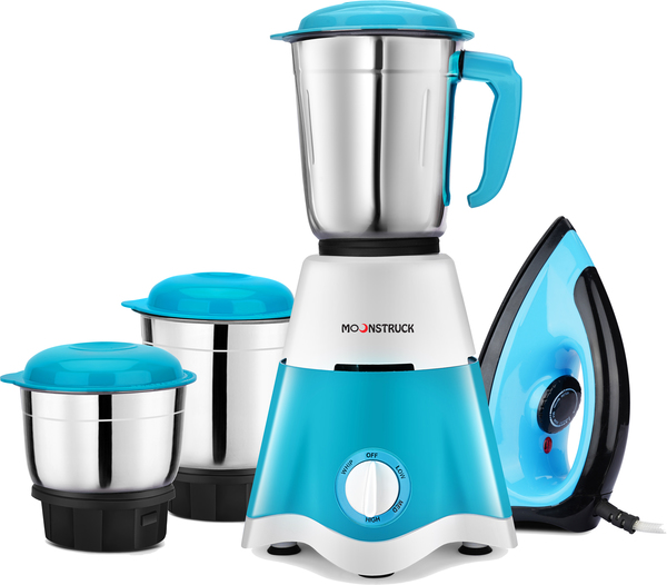 Buy Moonstruck 3 Jar 750 Watt Mixer Grinder With 750 Watt Dry Iron Combo Pack, Blue on EMI