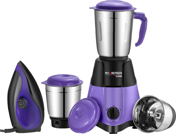 Buy Moonstruck By Suprimo Star Purple 3 Jar 755 Watt Mixer Grinder With 1100 Watt Dry Iron Combo Set, Purple on EMI