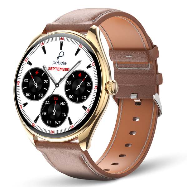 Buy Pebble Royale Bluetooth Calling Smart Watch with 1.43 Inch Full Touch Display, Whisky Brown Legend on EMI