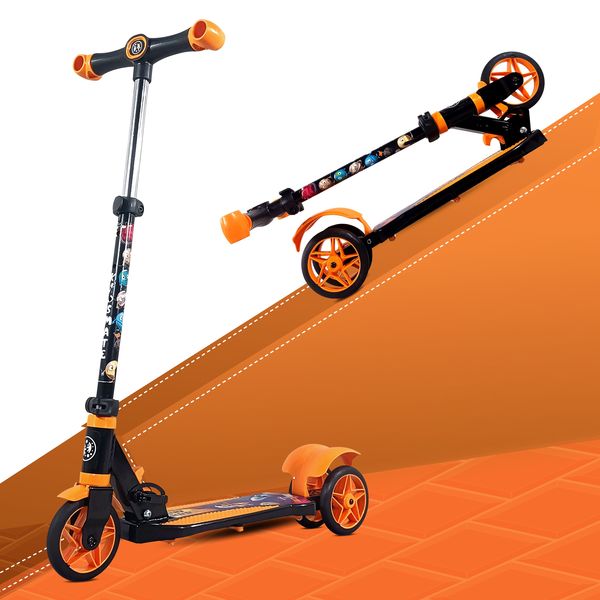 Buy Kidsmate Razor Kick Scooter for Kids | Wide Board & 4 Adjustable Height Levels | Foldable Design with Rear Brakes & PVC Wheels | Ideal for Children Aged 3+ | Black/Orange on EMI