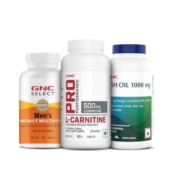 Buy GNC Select Multivitamin Men- 30 Tablets, Fish Body Oil (60 Softgels) & L-Carnitine (30 Tablets) | Daily Energy & Immunity | Boosts Focus | Uses Fat For Muscle Growth on EMI