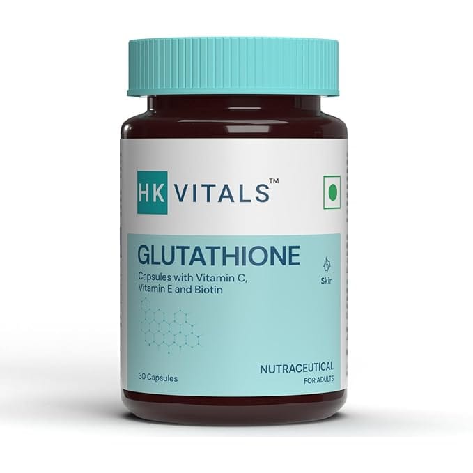 hk vitals Glutathione with Vitamin C, Vitamin E, Biotin and Grape Seed Extract, For Clear Skin, 30 Glutathione Capsules