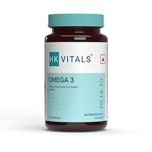 Buy HK Vitals Omega 3, 1000 mg Fish Oil with 180 mg EPA & 120 mg DHA, for Brain, Heart, Eyes & Joints Health, 90 Fish Oil Capsules on EMI